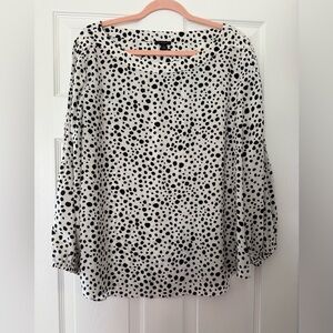 Ann Taylor Factory White Blouse with Black Dot Print